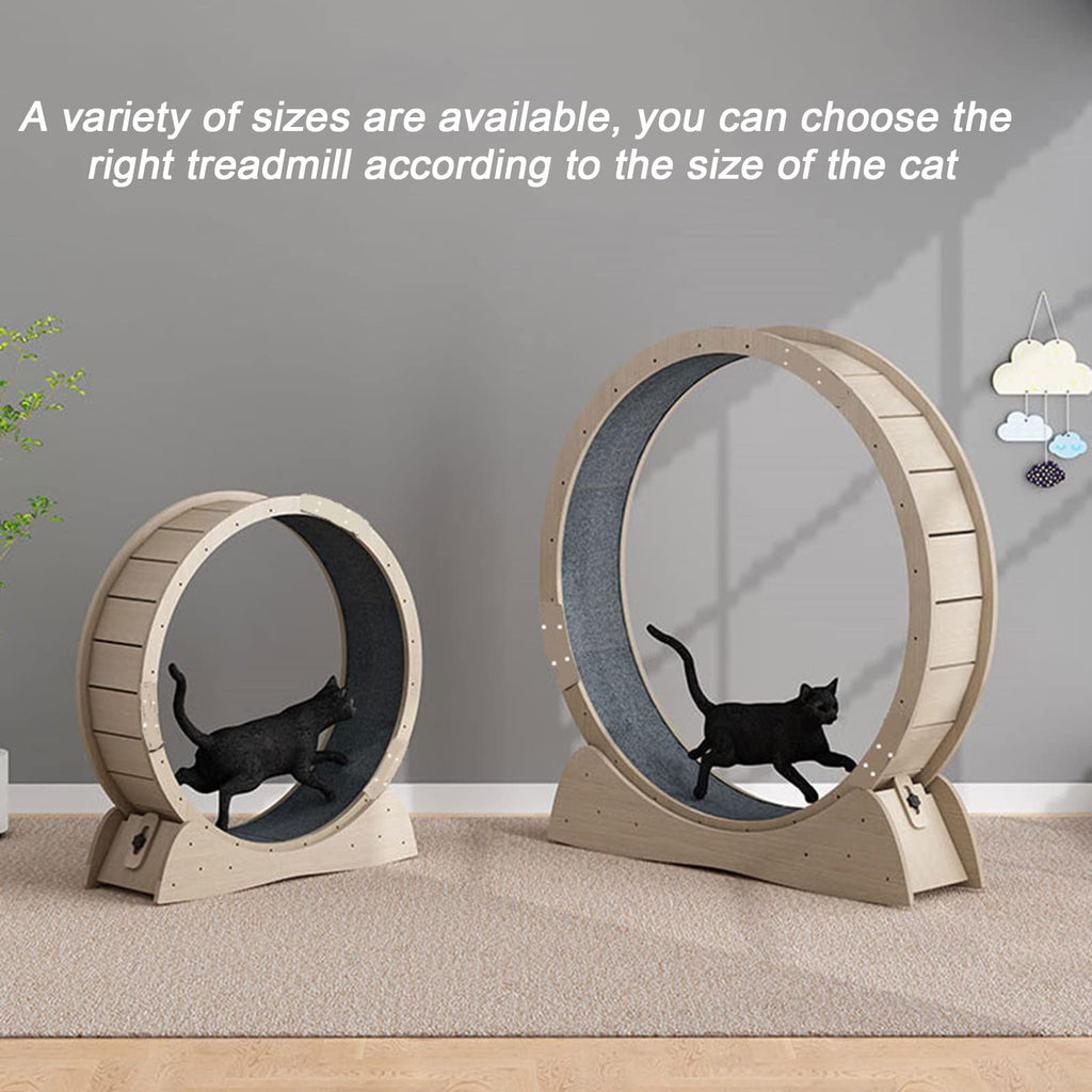 MAYKEA Wooden Mute Cat Exercise Wheel Treadmill, for Cats of All Stages, Indoor Cat Scratch Board Pet Furniture Grab Crawling Shelf, Cat Fitness Weight Loss Toys,XL