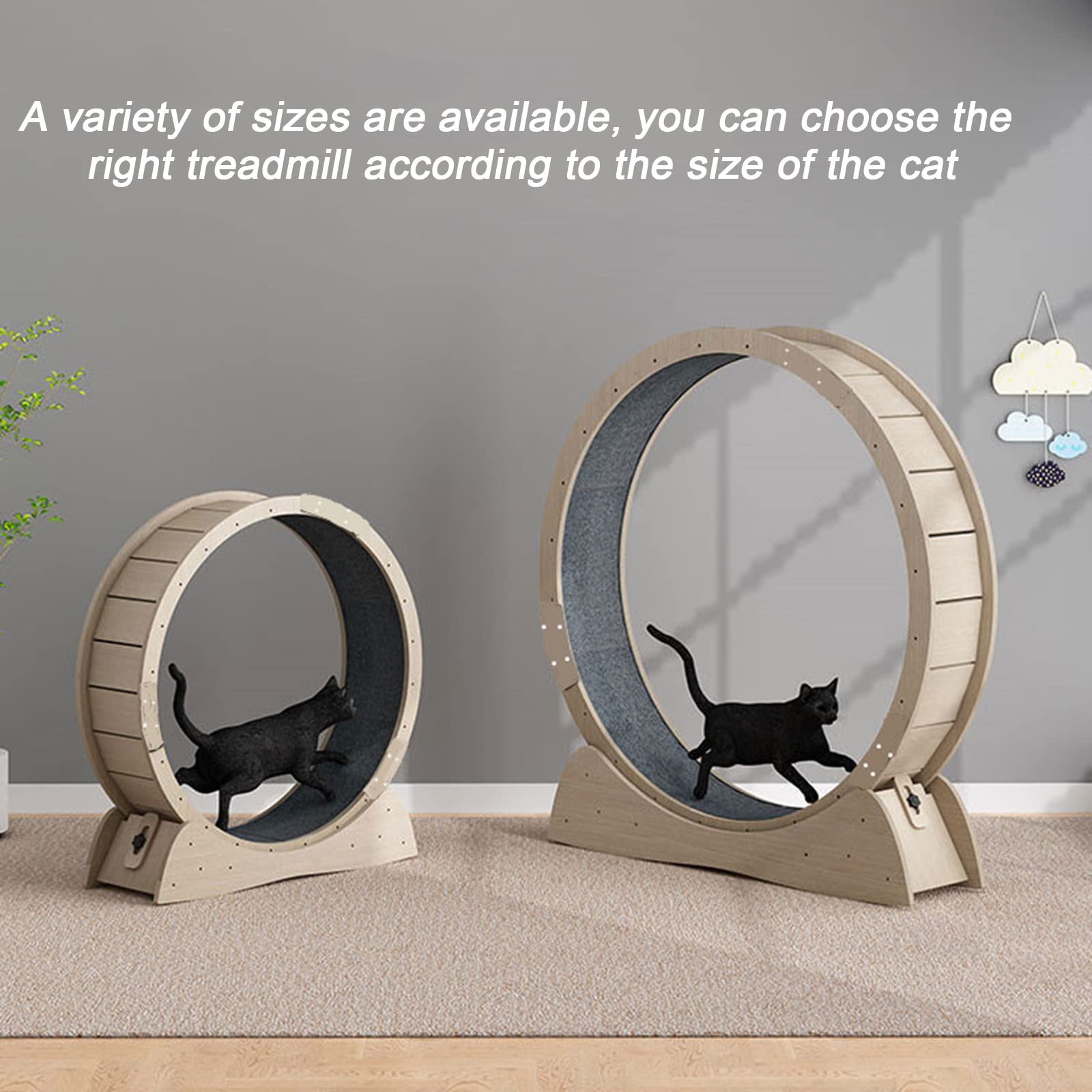 MAYKEA Wooden Mute Cat Exercise Wheel Treadmill, for Cats of All Stages, Indoor Cat Scratch Board Pet Furniture Grab Crawling Shelf, Cat Fitness Weight Loss Toys,XL