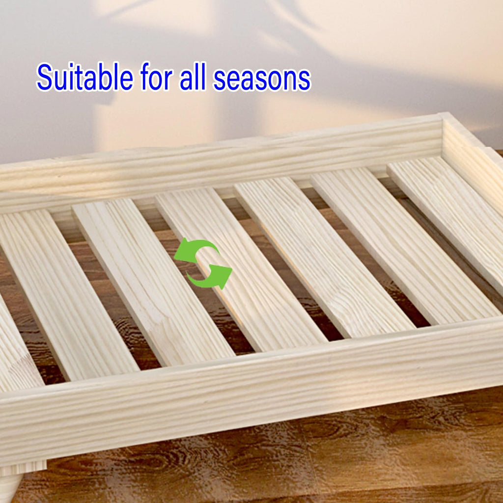 HOLGVE Wood Pet Bed, Dog Bed/cat Bed, Off The Ground Elevated Pet Bed, Usable in All Seasons Camp Bed, with Mattress Indoor Pet Bed(48.4x27.9x7in/123x71x18cm)