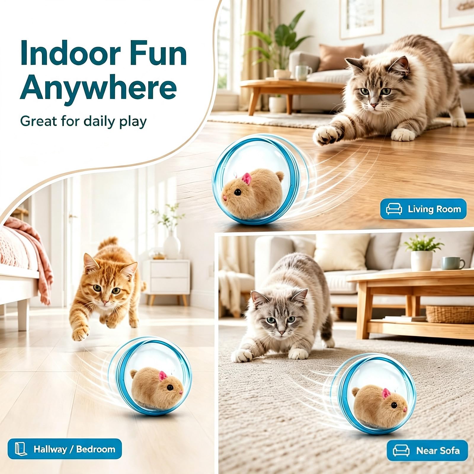 2026 New Self-Rolling Interactive Cat Ball,Realistic Animal Automatic Moving Toy,360° Spin Chasing Ball with Plush Animal Inside,Fun Indoor Interactive Pet Balls for Cats & Dogs(No Battery)(1)