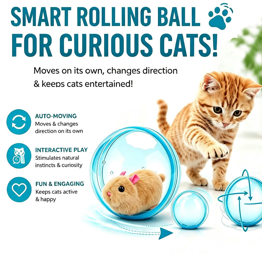 2026 New Self-Rolling Interactive Cat Ball,Realistic Animal Automatic Moving Toy,360° Spin Chasing Ball with Plush Animal Inside,Fun Indoor Interactive Pet Balls for Cats & Dogs(No Battery)(1)