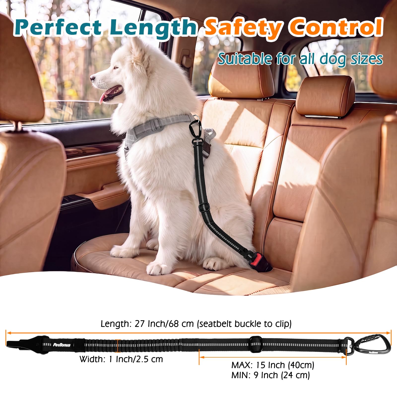 PetBonus Dog Seat Belt for Car, Durable Safe Dog Car Harness for Vehicle