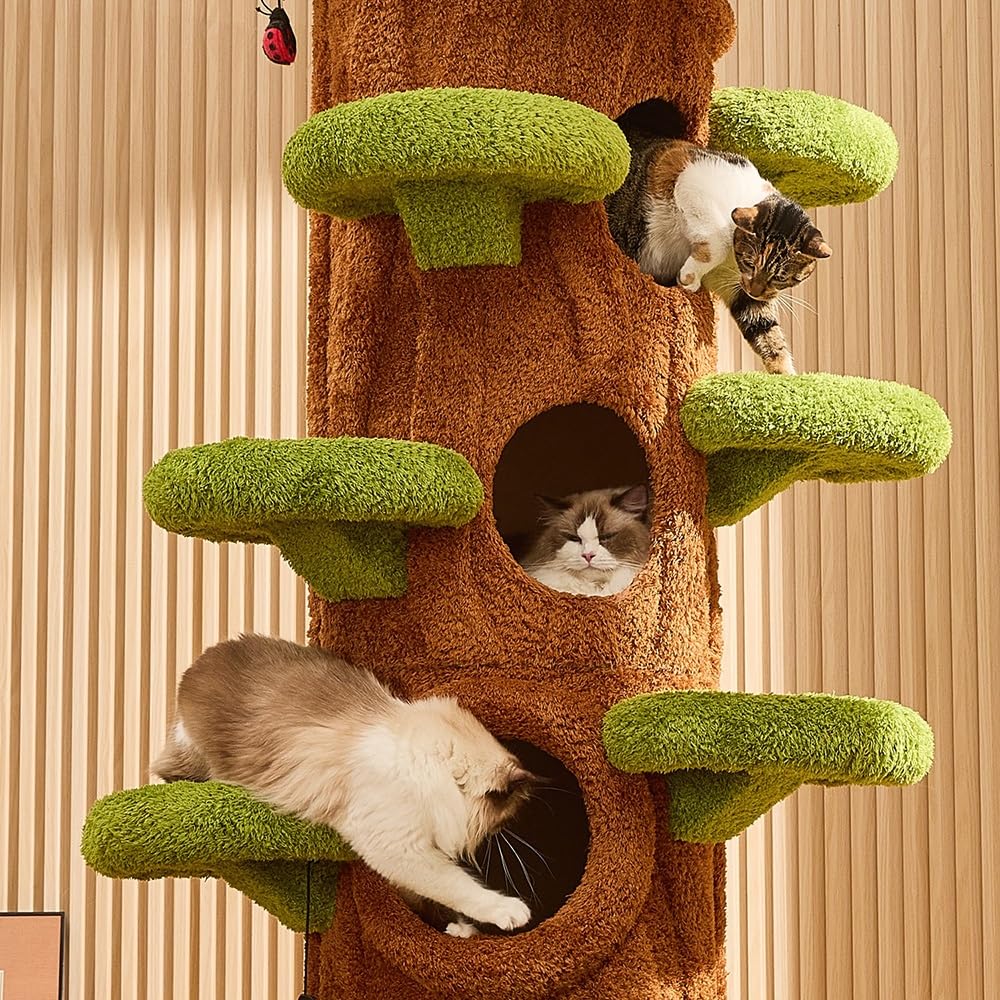 FURUIM2024M Cat Climbing Ultra High Cat Tree Indoor Tower Apartment with Grab Post Soft Mattress Bed