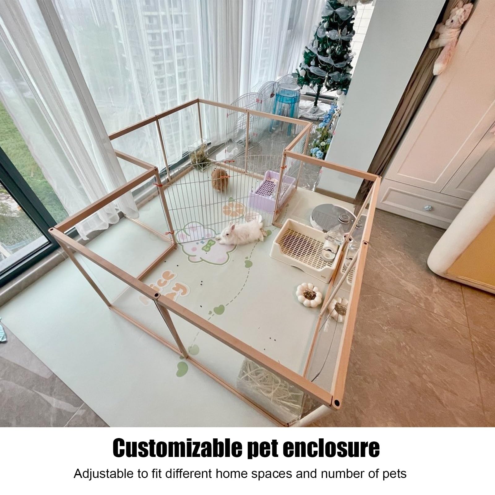 Transparent Dog Playpen with Door, Wooden Pet Fence BER for Small & Mum Dogs, DIY S Combinat, Cat Partit, Indoor/Outdoor Use
