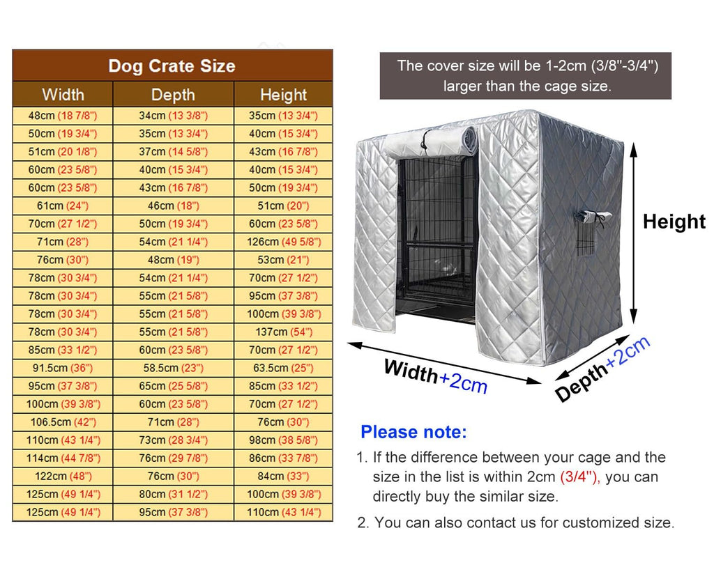 Winter Dog Crate Cover, Insulated & Breathable Outdoor Kennel Blanket for 24"-48" Crates, Custom Size (48x30x33in), Keeps Pets Warm & Private