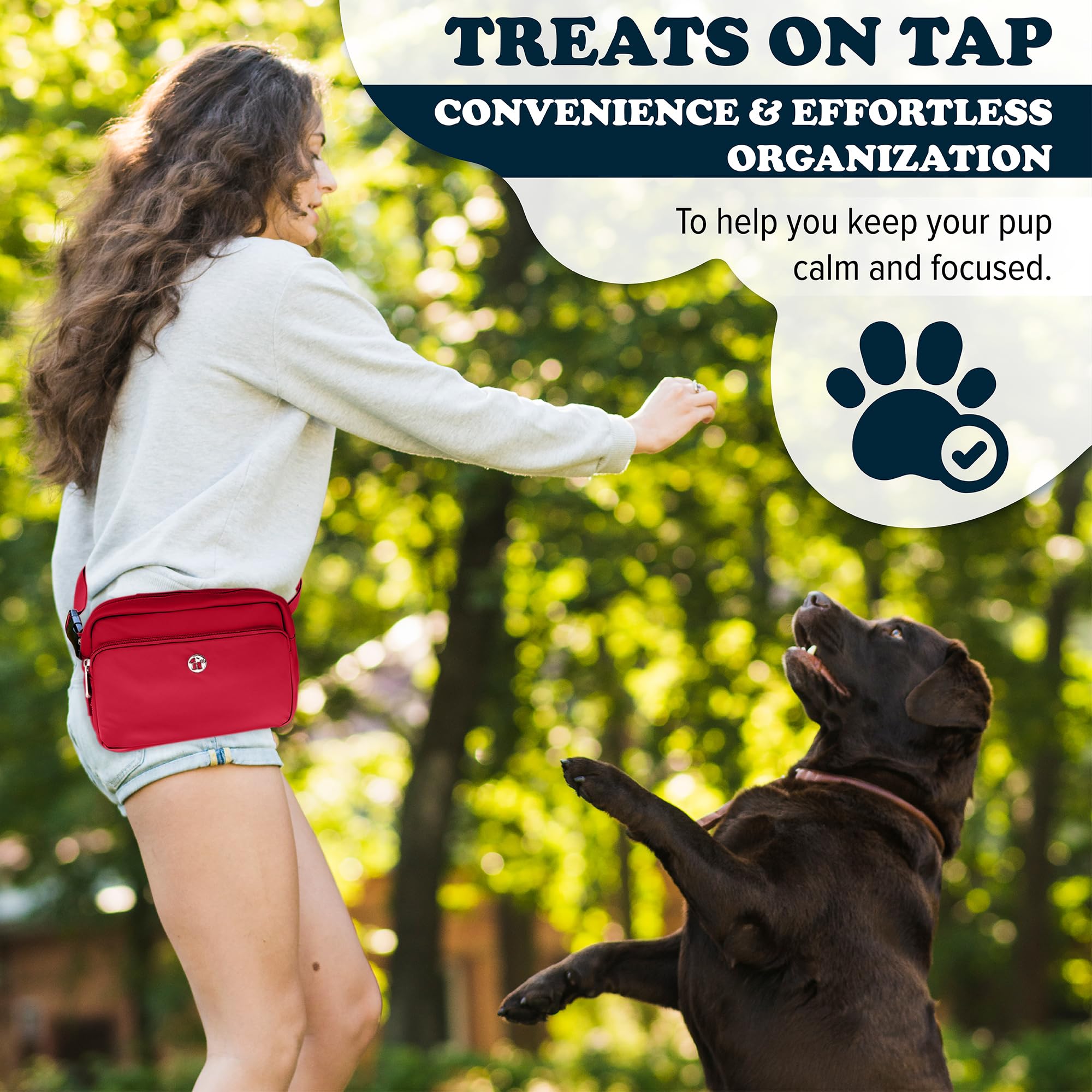 Puppington 3-in-1 Crossbody Bag & Dog Treat Pouch for Pet Training with 270 Matching Compostable Poop Bags (Ruby Red)