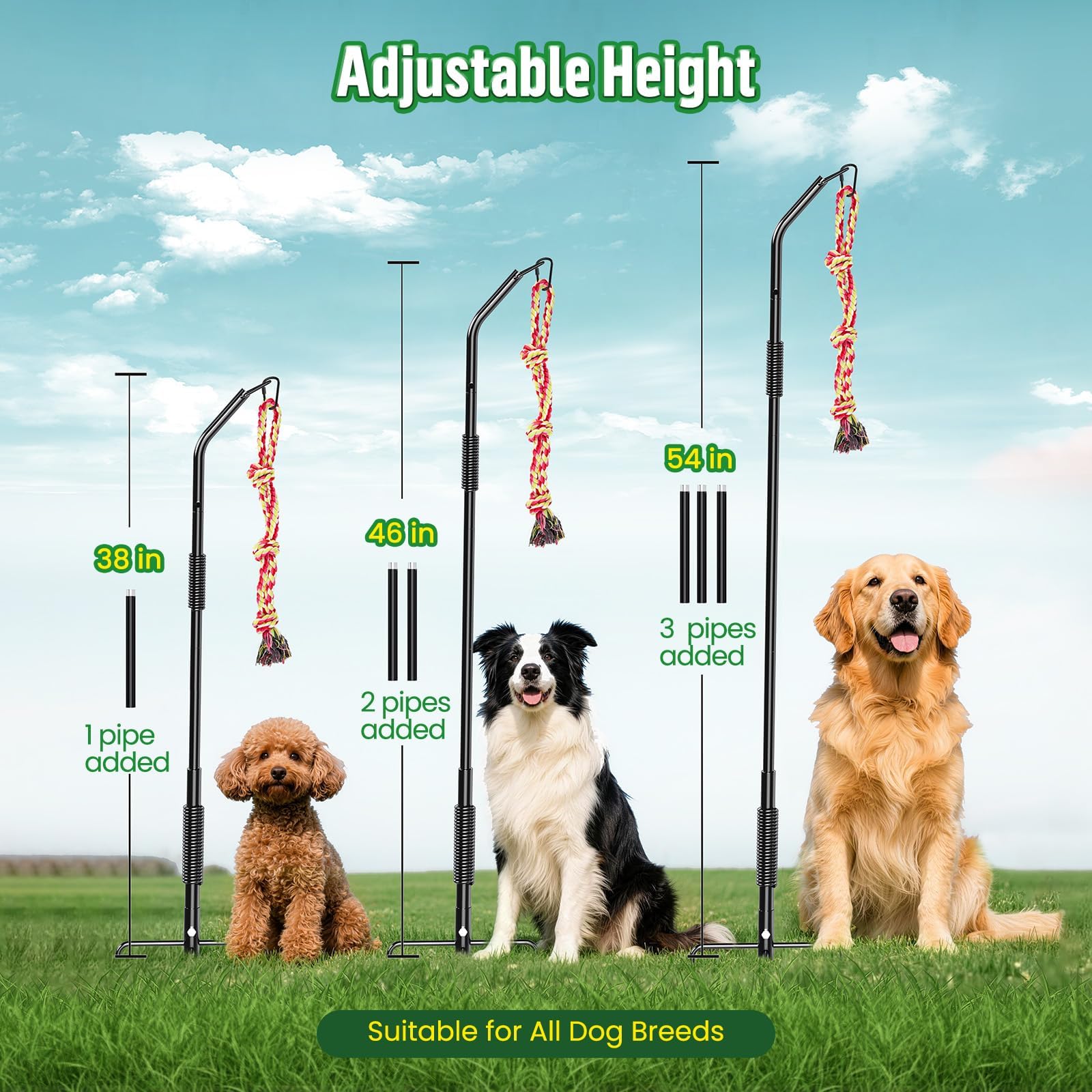 DESELL Outdoor Tether Tug Dog Rope Toy Interactive Tug of War Toy for Large Medium Small Dogs