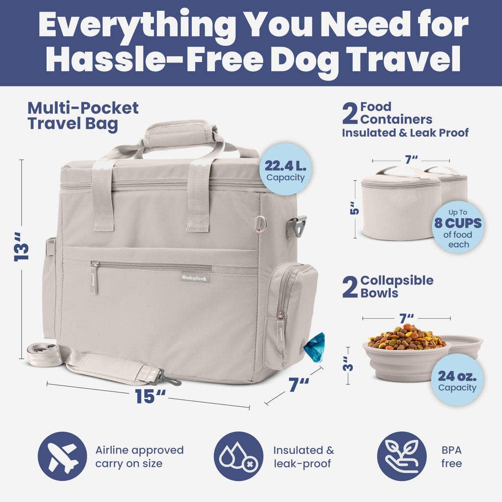 Rubyloo Pet Feeder Dog Bowl - The Original Doggy Bag™ - Ultimate Gift for Dog Owners - Includes 2 BPA-Free Travel Bowls and 2 Food Containers - Pet Travel Kit for Road Trips, Camping, RV