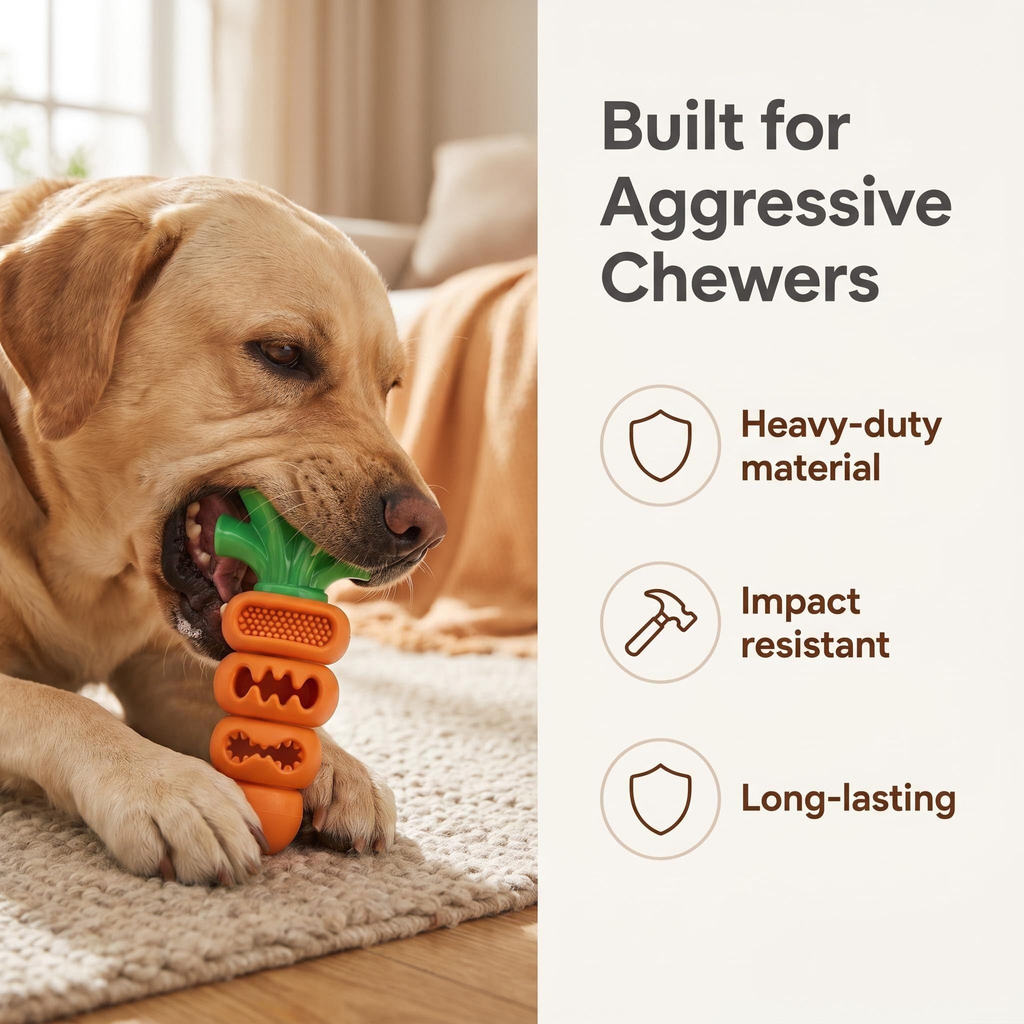 Carrot Dog Chew Toy, Nylon Rubber Treat Dispensing Dental Toy for Aggressive Medium Large Dogs