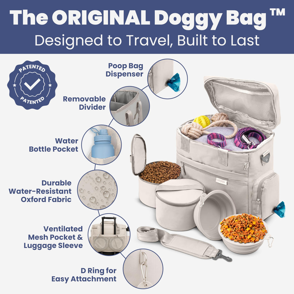 Rubyloo Pet Feeder Dog Bowl - The Original Doggy Bag™ - Ultimate Gift for Dog Owners - Includes 2 BPA-Free Travel Bowls and 2 Food Containers - Pet Travel Kit for Road Trips, Camping, RV