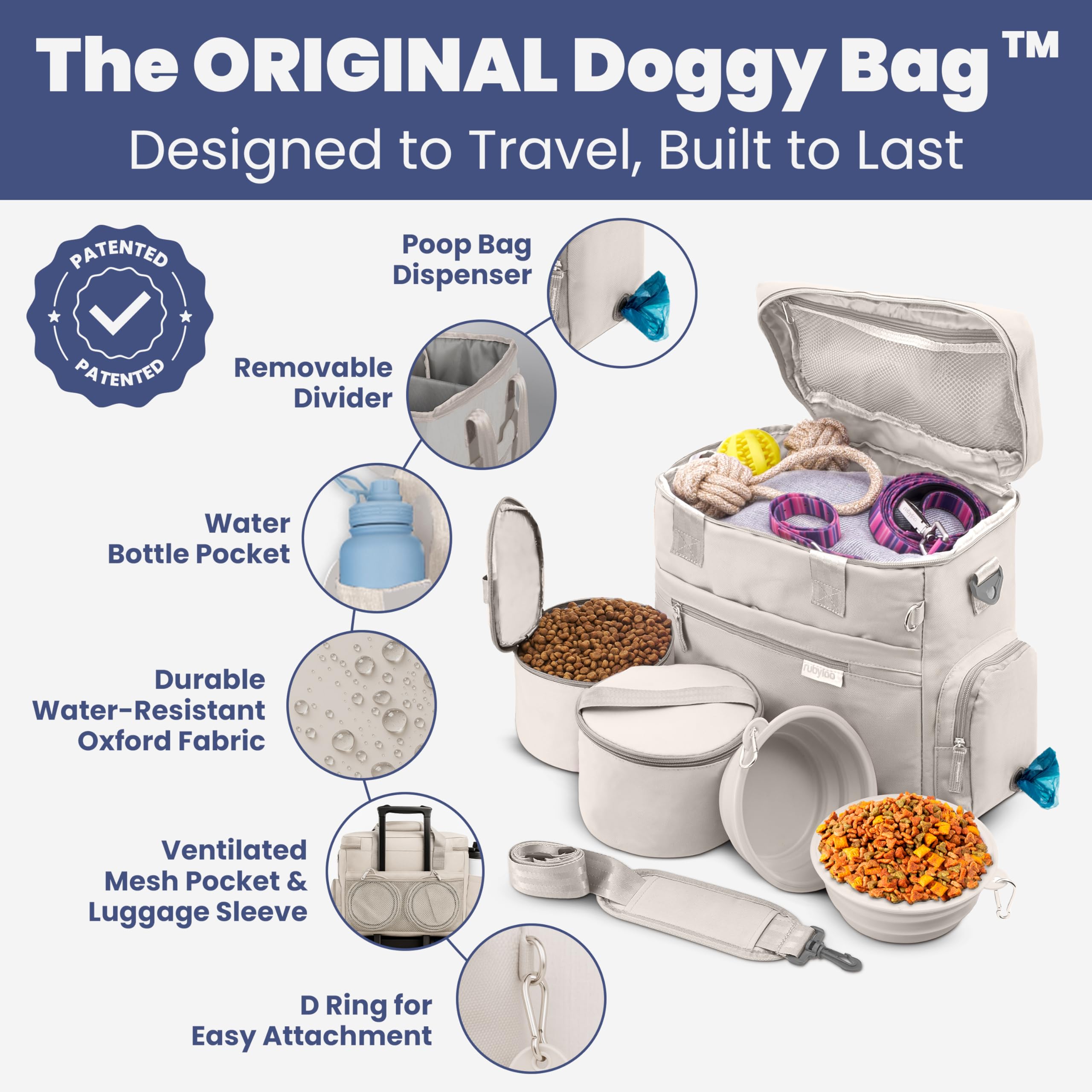 Rubyloo Pet Feeder Dog Bowl - The Original Doggy Bag™ - Ultimate Gift for Dog Owners - Includes 2 BPA-Free Travel Bowls and 2 Food Containers - Pet Travel Kit for Road Trips, Camping, RV
