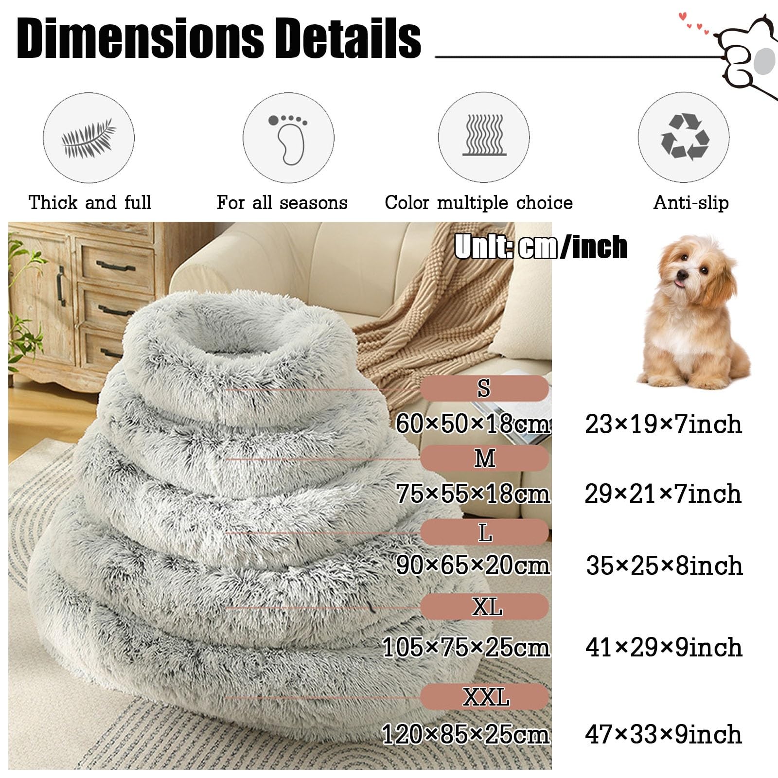 CUIYMXSC Fluffy Dog Bed, Cat Beds for Indoor Cats, Bedding & Furniture for Dogs Cat Beds for Indoor Cats Clearance Dog Beds Indoor Dog Calming Beds (Beige L)