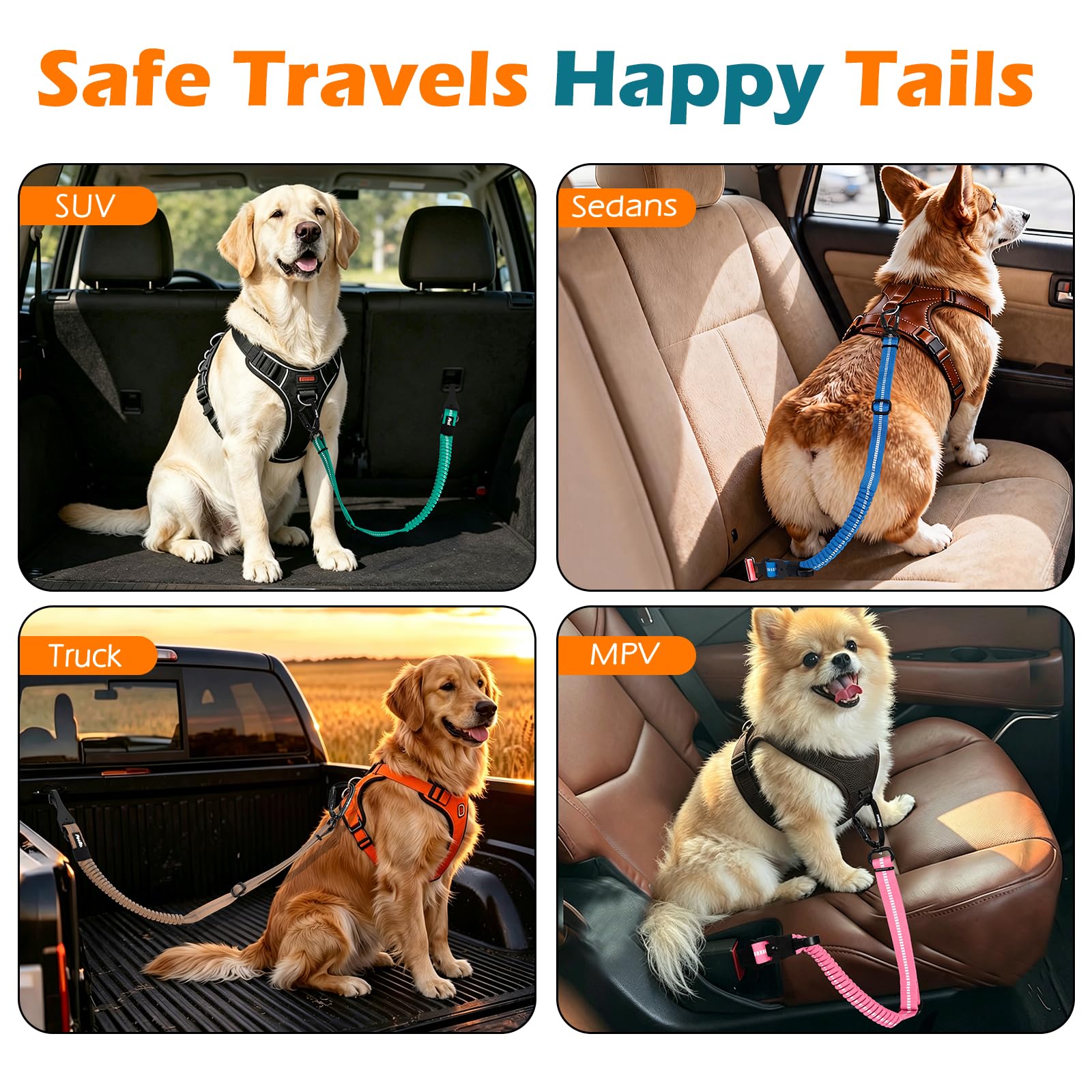 PetBonus Dog Seat Belt for Car, Durable Safe Dog Car Harness for Vehicle
