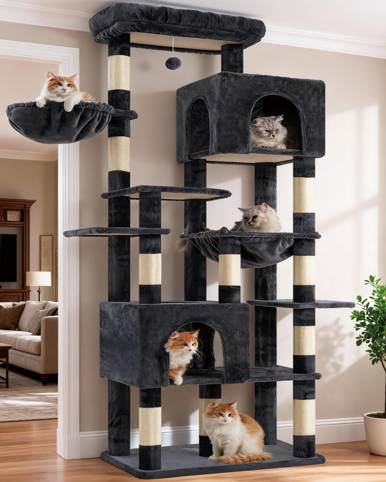 Heybly 76-Inch Heavy-Duty Cat Tree Tower for Large Cats