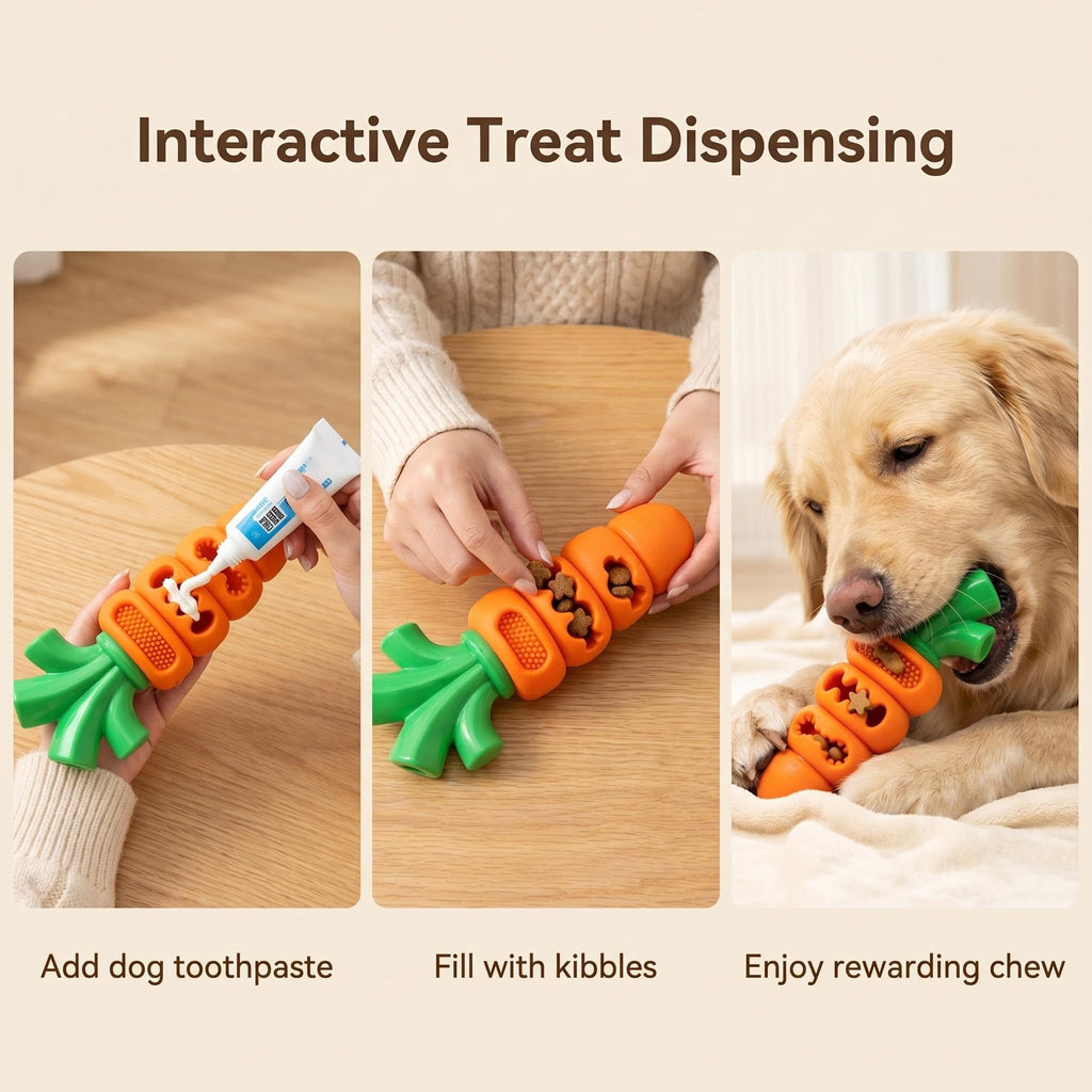 Carrot Dog Chew Toy, Nylon Rubber Treat Dispensing Dental Toy for Aggressive Medium Large Dogs