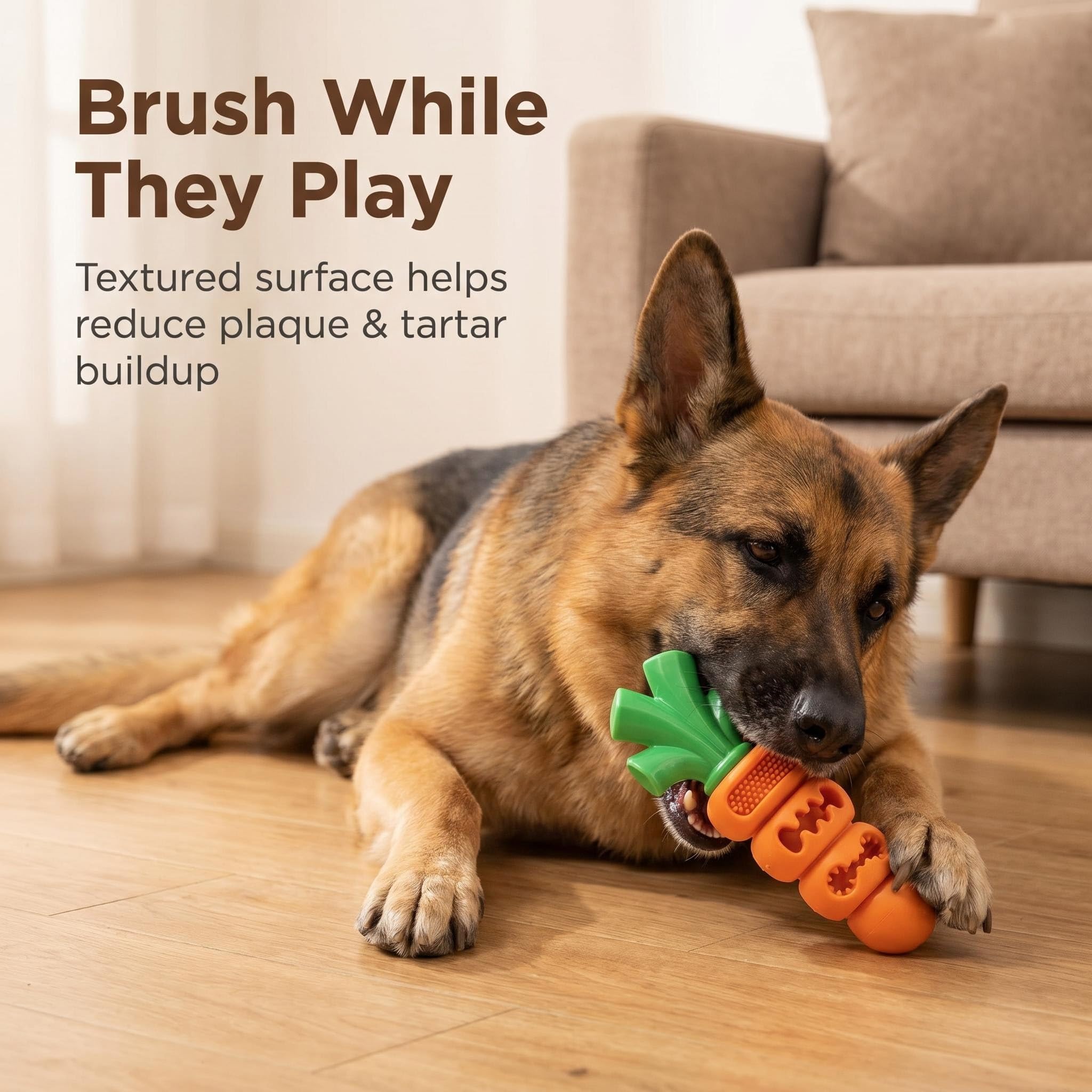 Carrot Dog Chew Toy, Nylon Rubber Treat Dispensing Dental Toy for Aggressive Medium Large Dogs