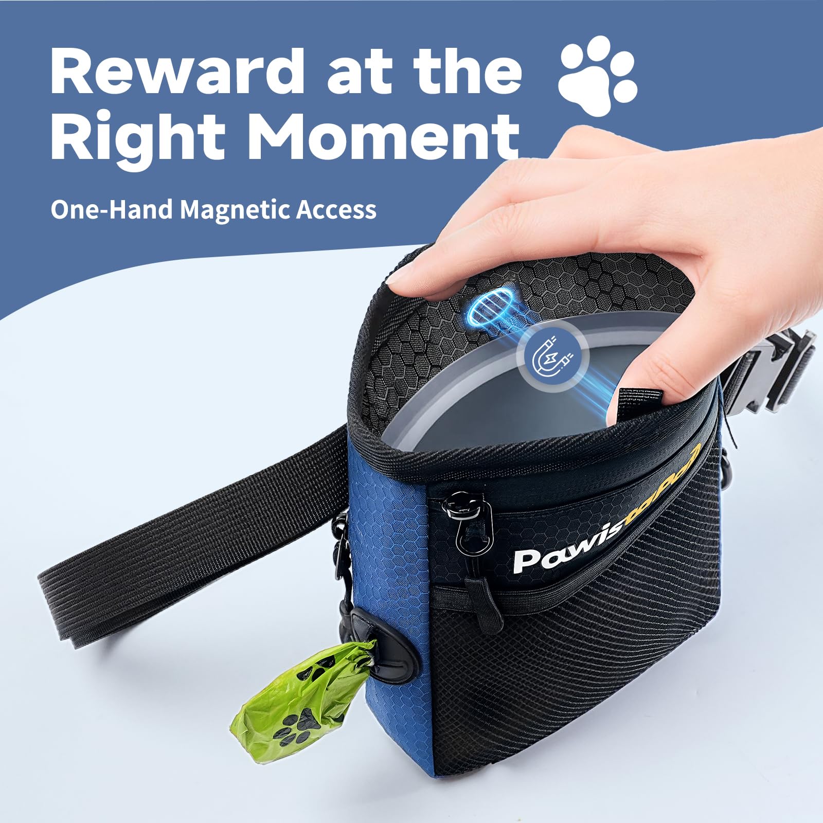 Green Dog Treat Pouch and Service Dog in Training Vest Kit, One-Hand Magnetic Treat Bag with Silicone Liner for Medium Dogs,Reflective No Pull Harness with Handle, 6 Patches and Metal Buckles