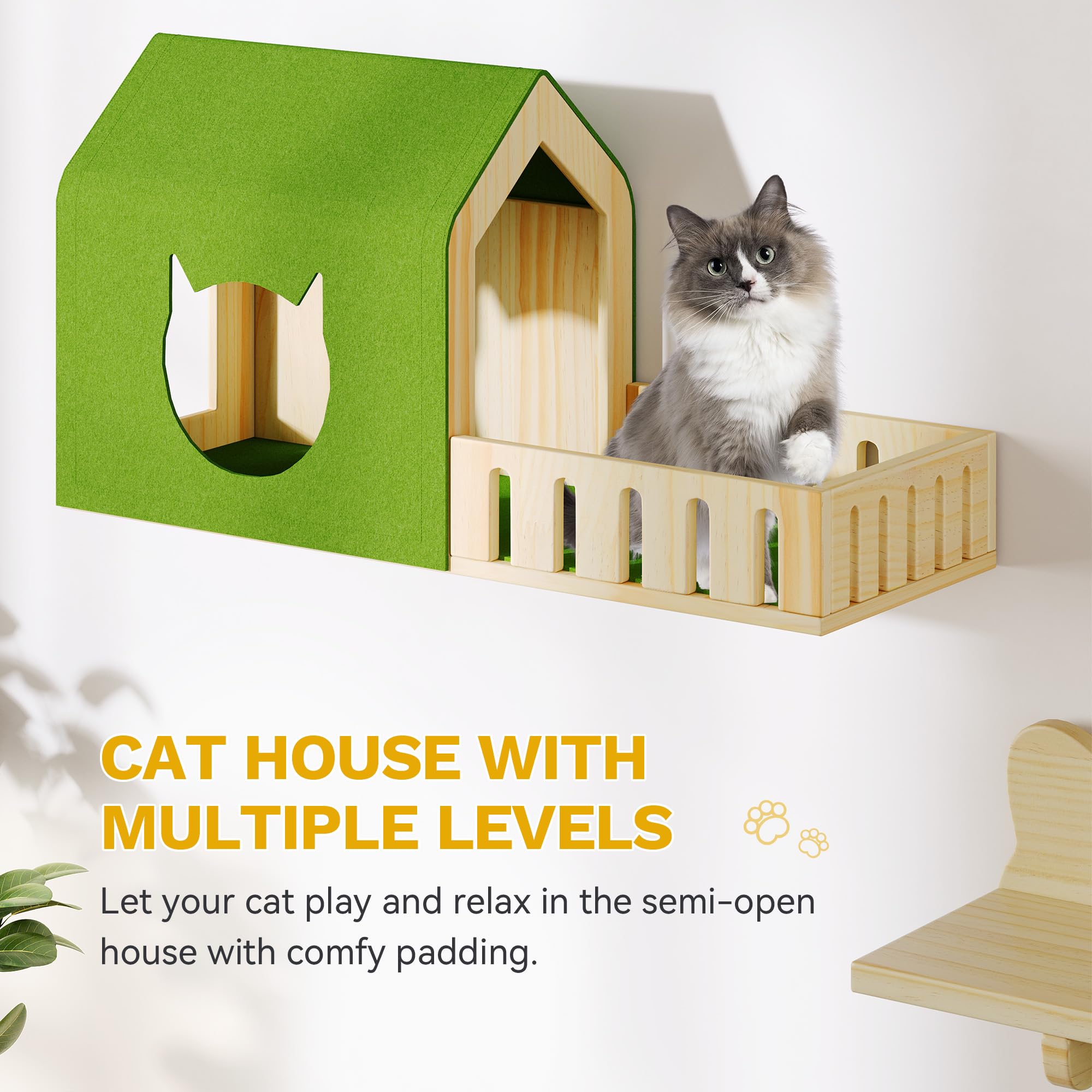 DWVO Cat Wall Shelves and Perches for Wall, Wooden Wall-Mounted Cat Furniture