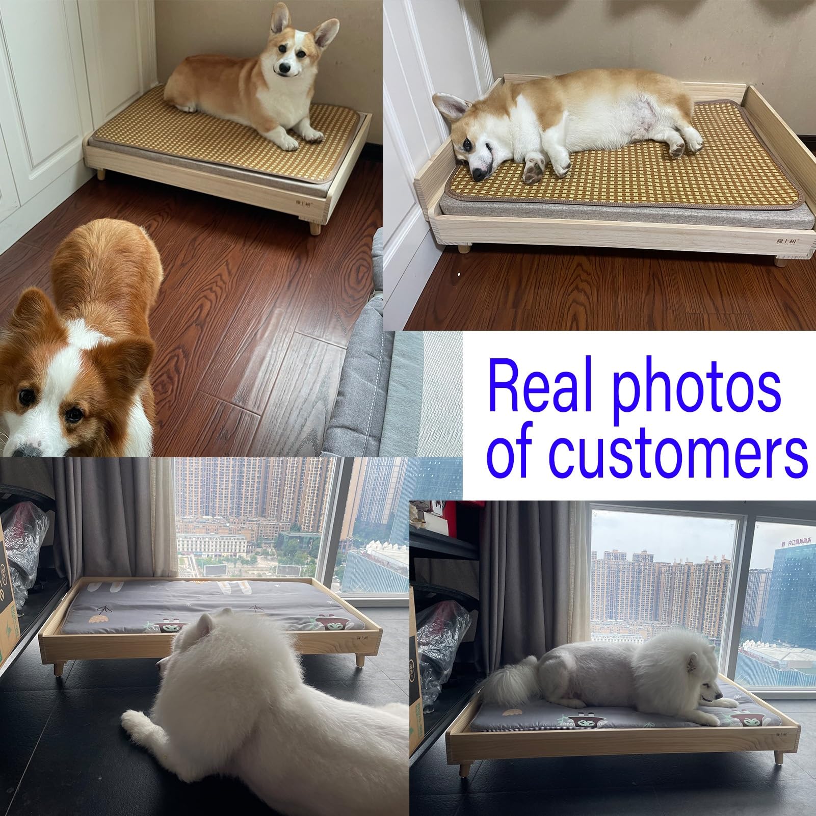 HOLGVE Wood Pet Bed, Dog Bed/cat Bed, Off The Ground Elevated Pet Bed, Usable in All Seasons Camp Bed, with Mattress Indoor Pet Bed(48.4x27.9x7in/123x71x18cm)