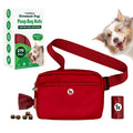 Puppington 3-in-1 Crossbody Bag & Dog Treat Pouch for Pet Training with 270 Matching Compostable Poop Bags (Ruby Red)