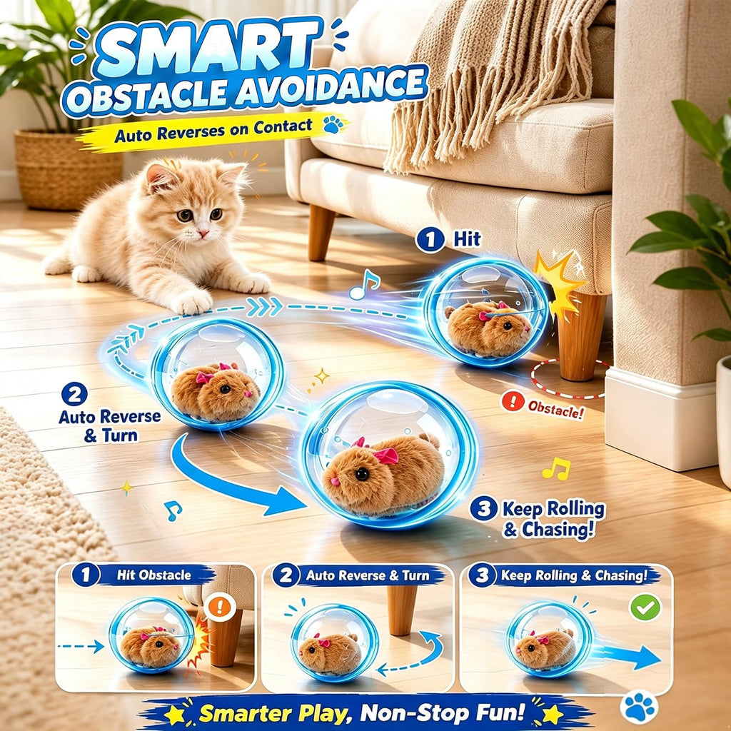 2026 New Self-Rolling Interactive Cat Ball,Realistic Animal Automatic Moving Toy,360° Spin Chasing Ball with Plush Animal Inside,Fun Indoor Interactive Pet Balls for Cats & Dogs(No Battery)(1)