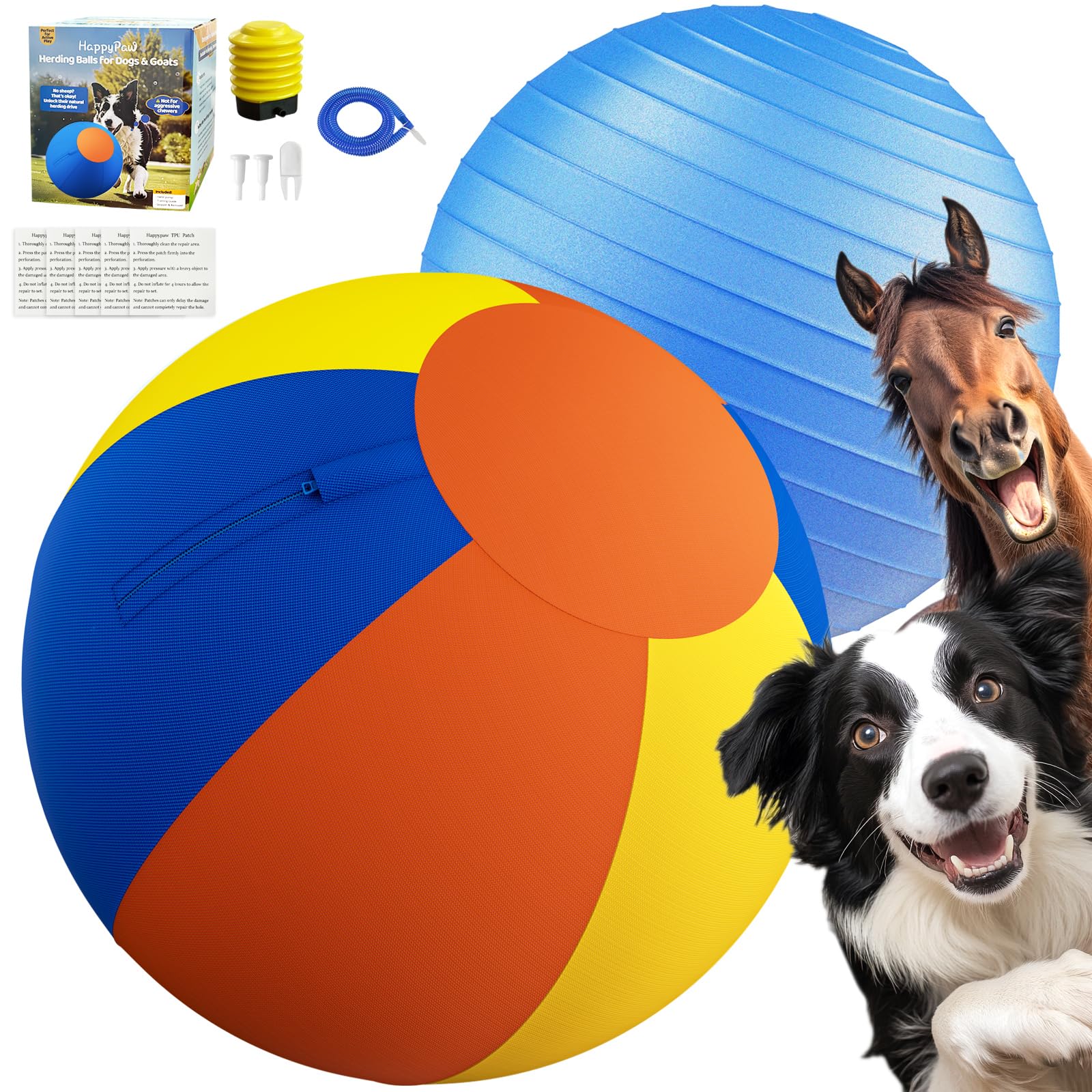 Happypaw 3.0 2026 Upgrade Herding Ball for Dogs – Enhanced Chew Resistance & Heavy-Duty Material, Dog Toy Agility Equipment for Australian Shepherds,Collies,Includes 5 Repair Patches