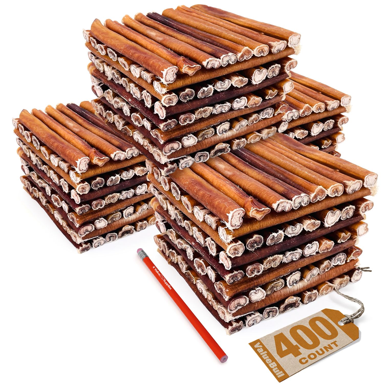 ValueBull USA Bully Sticks for Large Dogs, Thick 6 Inch, 400 Count