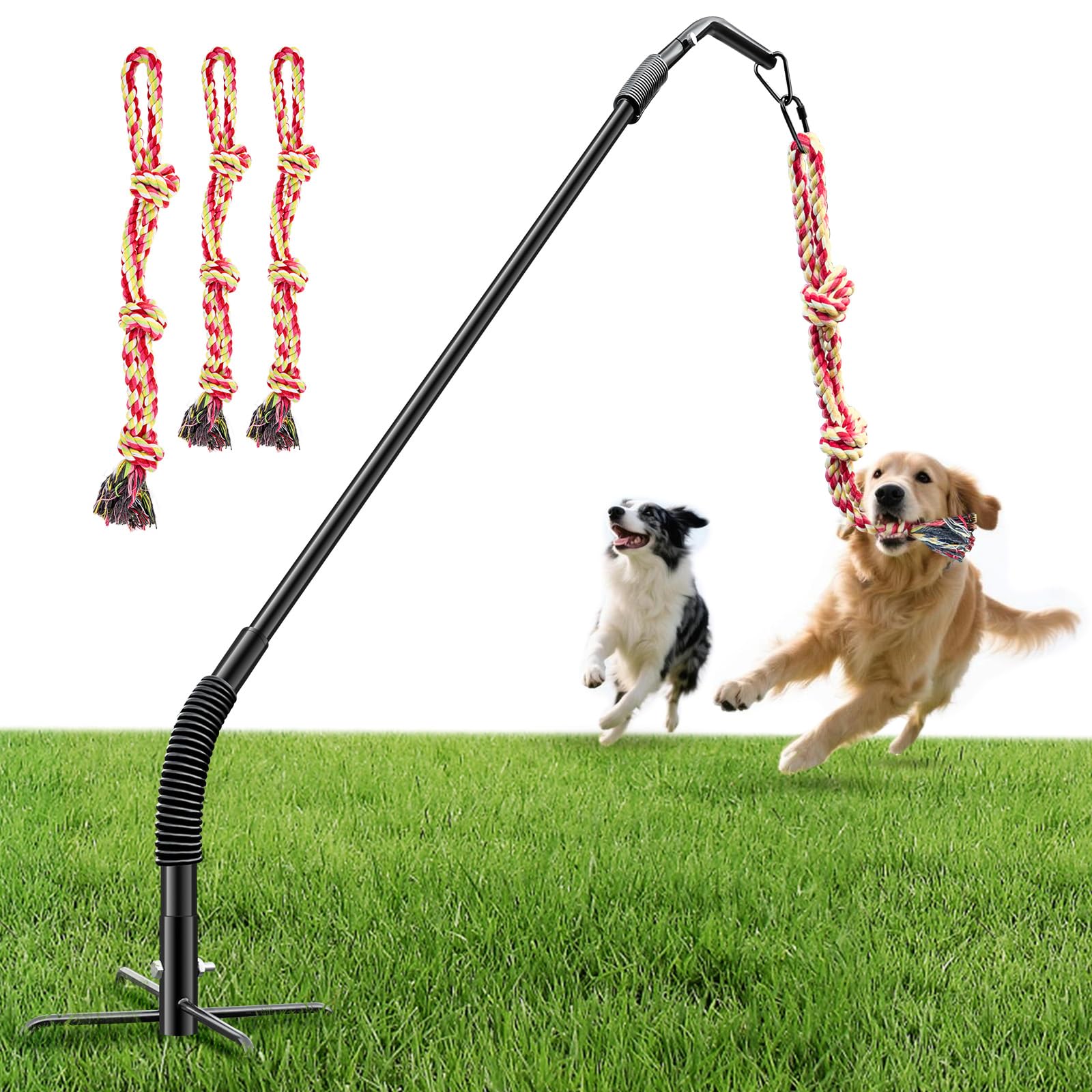 DESELL Outdoor Tether Tug Dog Rope Toy Interactive Tug of War Toy for Large Medium Small Dogs