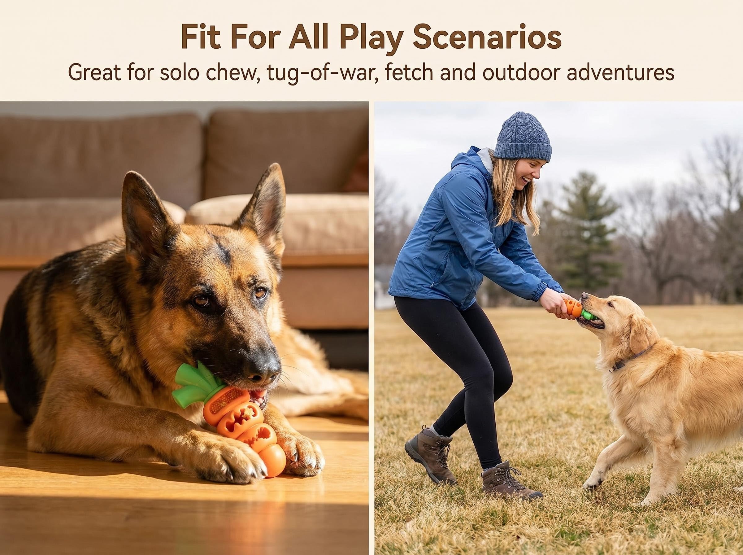 Carrot Dog Chew Toy, Nylon Rubber Treat Dispensing Dental Toy for Aggressive Medium Large Dogs