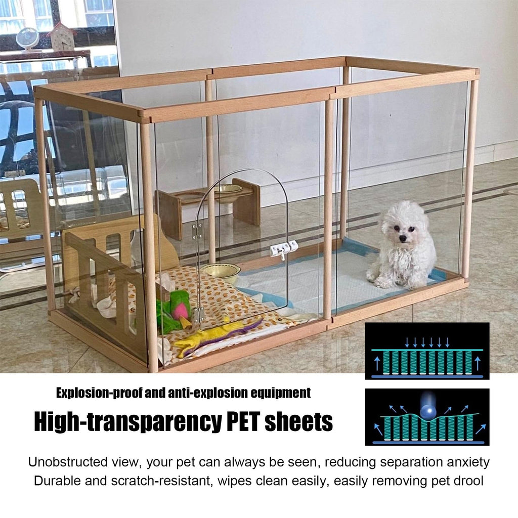 Transparent Dog Playpen with Door, Wooden Pet Fence BER for Small & Mum Dogs, DIY S Combinat, Cat Partit, Indoor/Outdoor Use