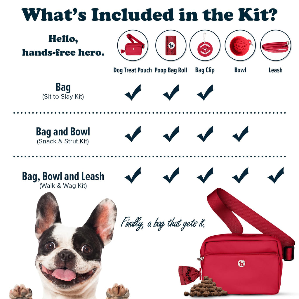 Puppington 3-in-1 Crossbody Bag & Dog Treat Pouch for Pet Training with 270 Matching Compostable Poop Bags (Ruby Red)