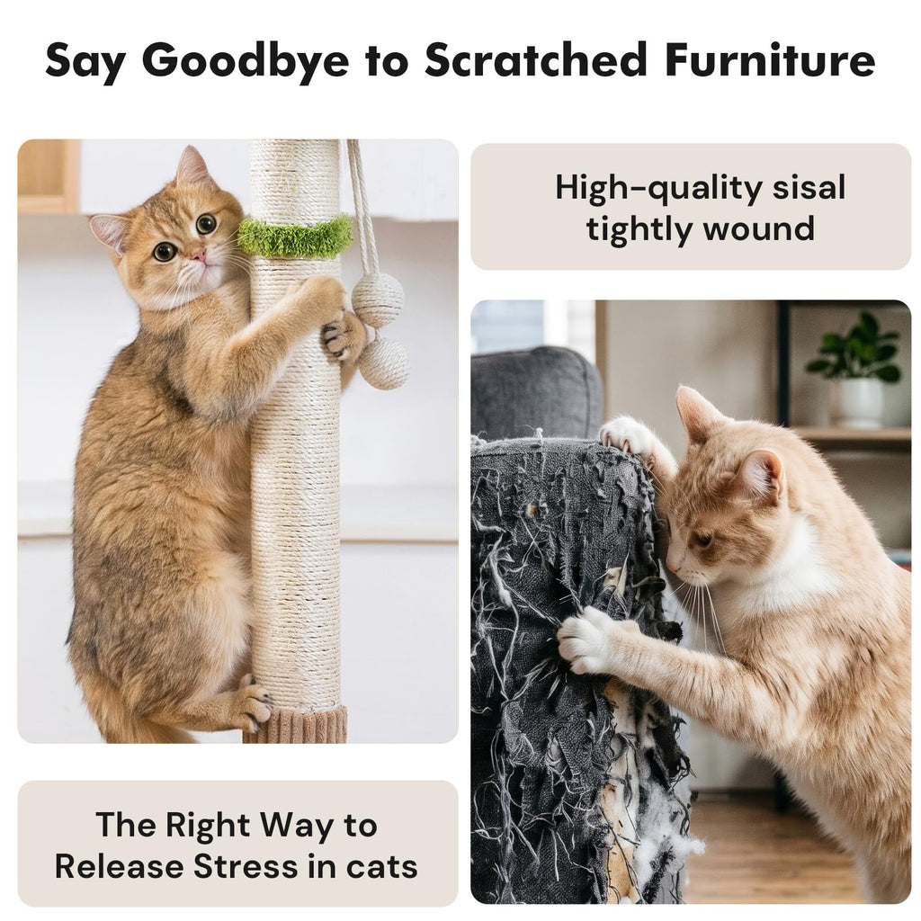 WOOCHPET Cat Scratching Post for Indoor Cats 35" Tall, Sisal Cat Scratcher with Mouse Toy and Track Balls, Wooden Base