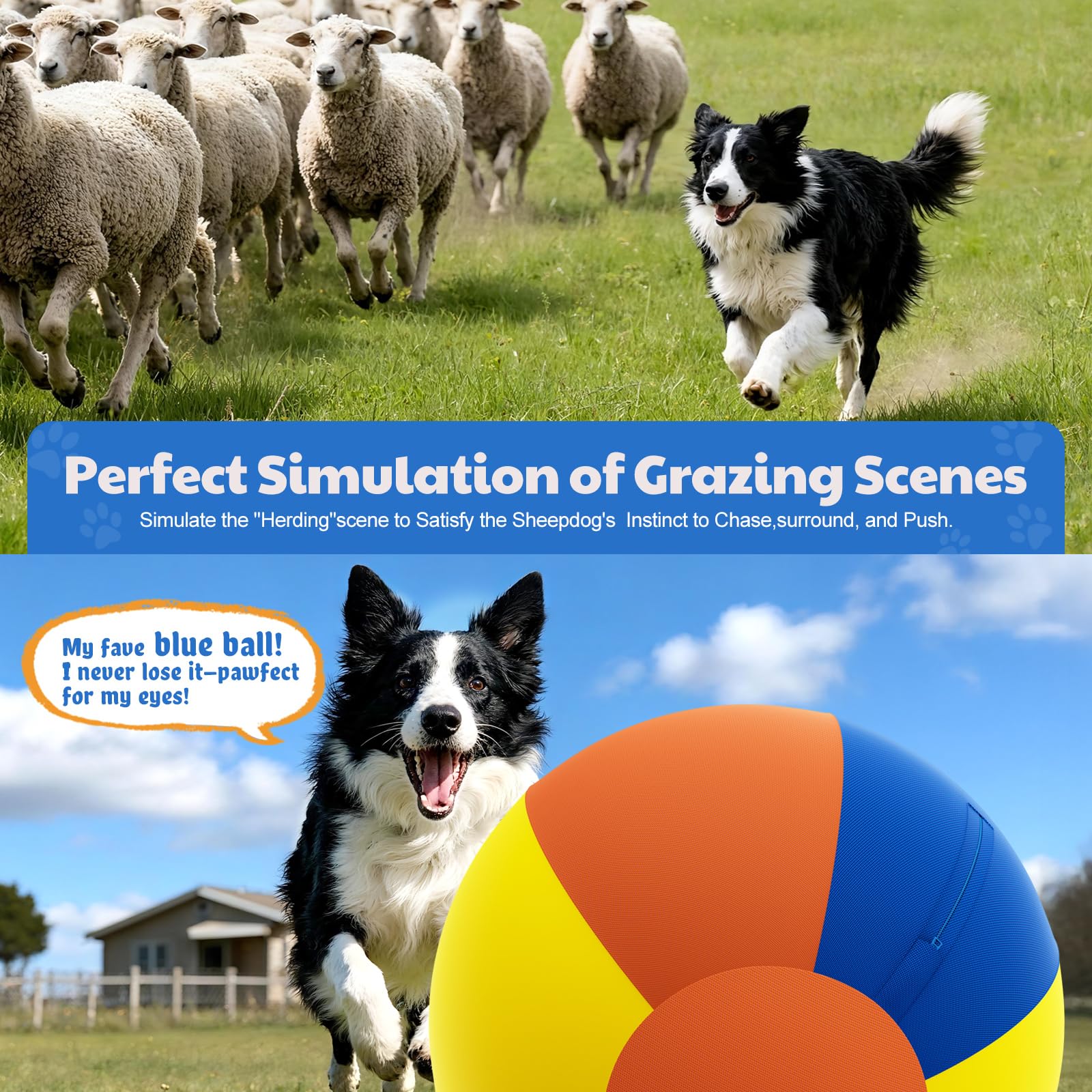 Happypaw 3.0 2026 Upgrade Herding Ball for Dogs – Enhanced Chew Resistance & Heavy-Duty Material, Dog Toy Agility Equipment for Australian Shepherds,Collies,Includes 5 Repair Patches