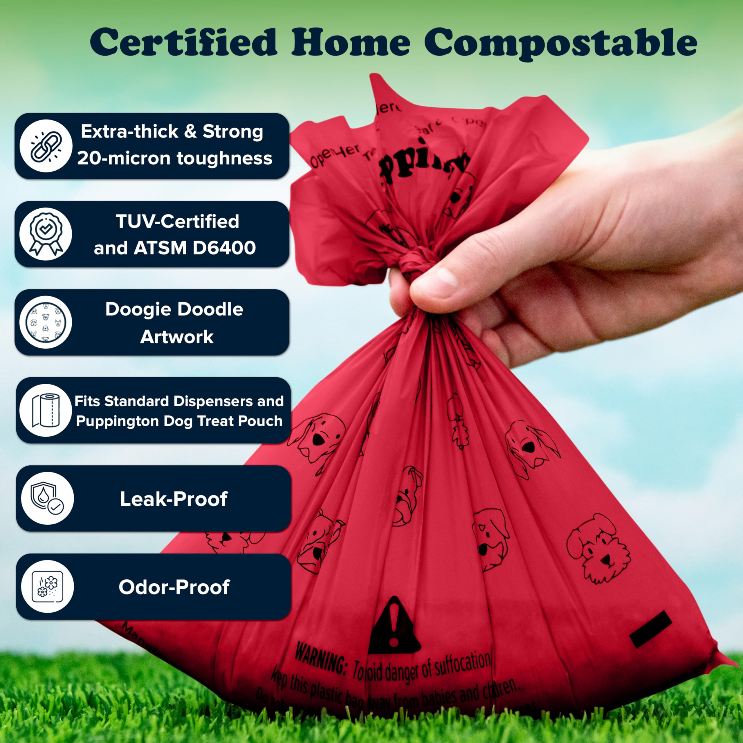 Puppington 3-in-1 Crossbody Bag & Dog Treat Pouch for Pet Training with 270 Matching Compostable Poop Bags (Ruby Red)