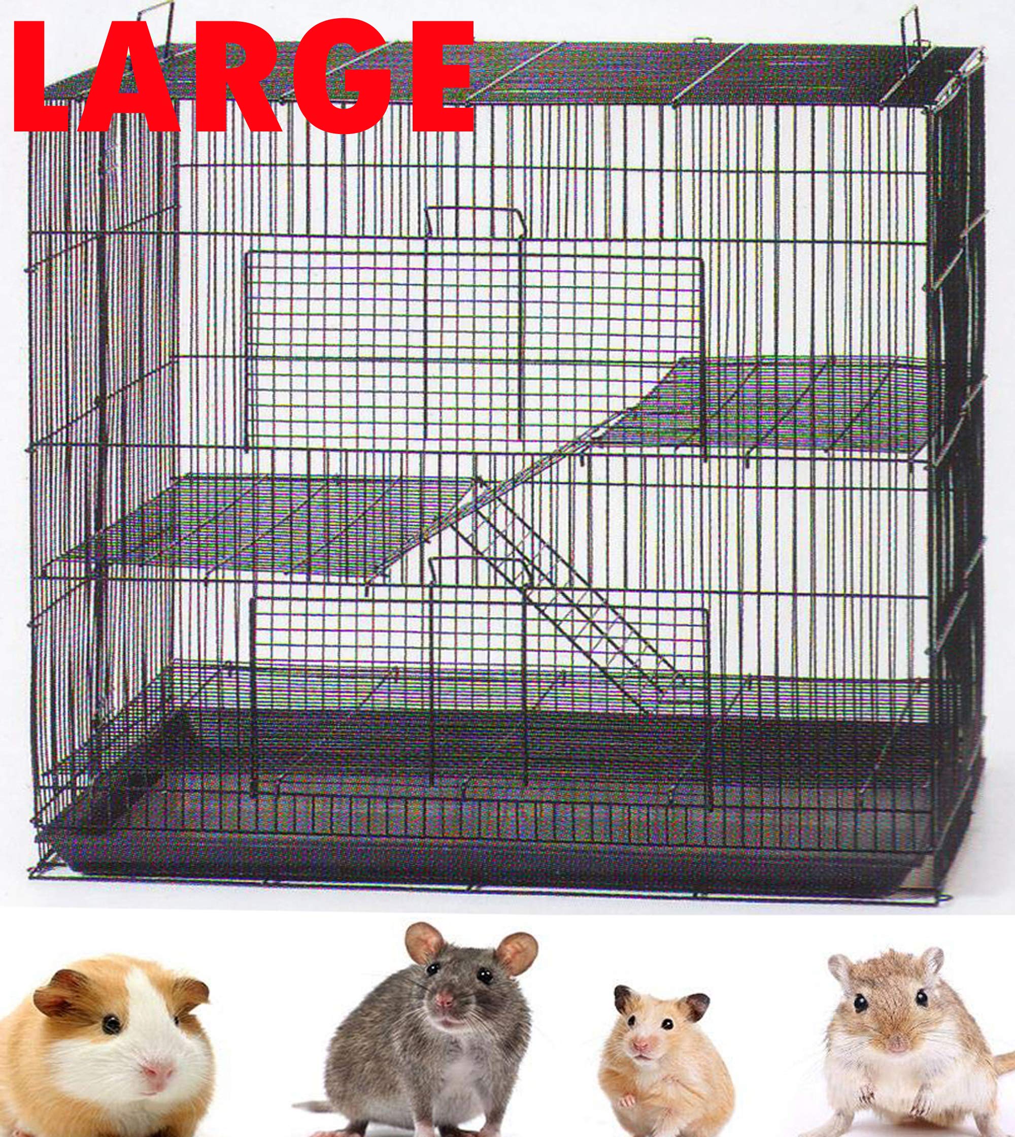 Mcage Three Size, 3 Level with Tight 3/8 Inch Bar Spacing Shelves Ladders for Guinea Pig Ferret Chinchilla Sugar Glider Rats Mice Gerbil Animal Cage