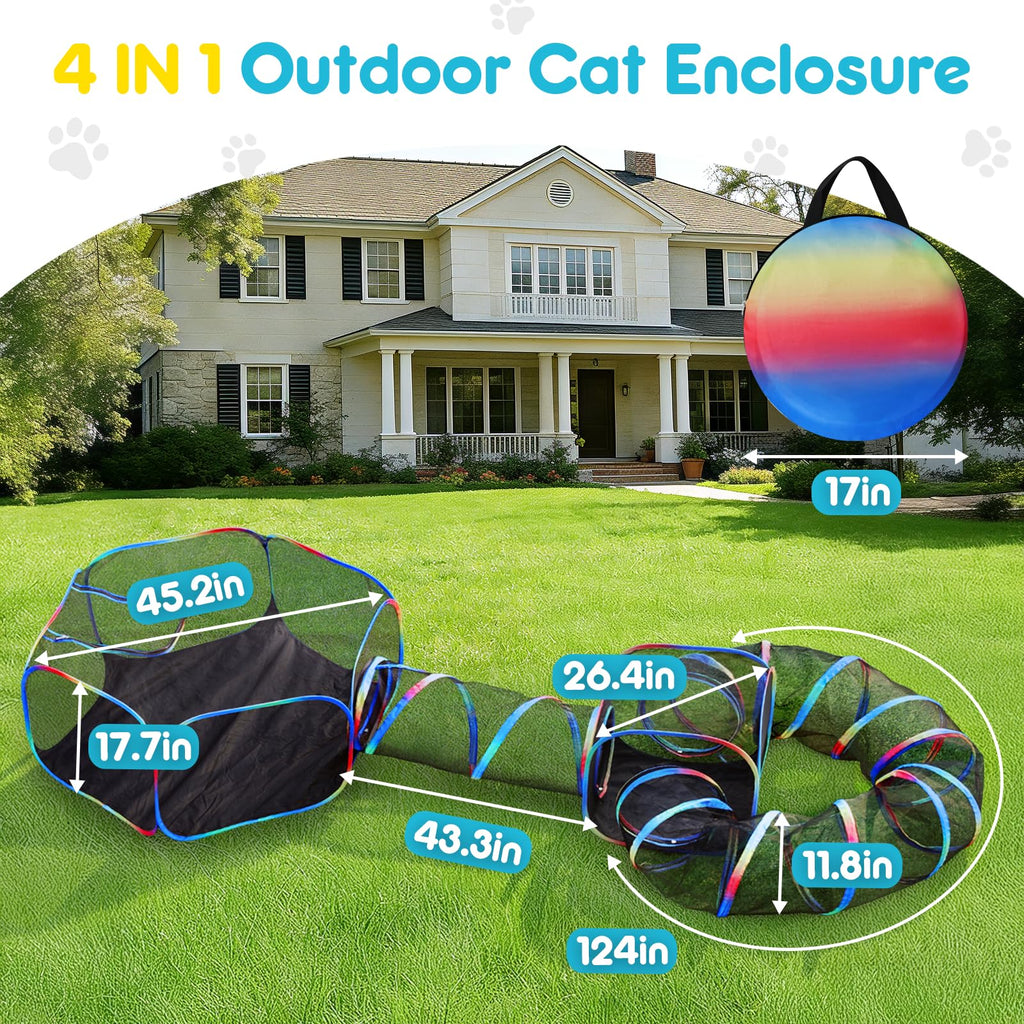 TOYSBOOM Outdoor Cat Enclosure - Portable Cat Playpen with Tent, Cube & Tunnel, Collapsible Catio for Cat Run Outside, Pop up Enclosed Play Pen Playground for Indoor Cats, Kitty & Small Animals