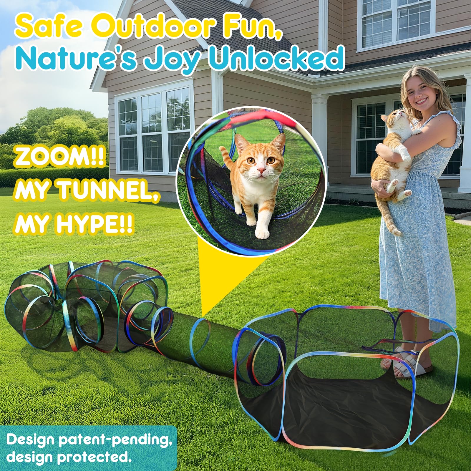 TOYSBOOM Outdoor Cat Enclosure - Portable Cat Playpen with Tent, Cube & Tunnel, Collapsible Catio for Cat Run Outside, Pop up Enclosed Play Pen Playground for Indoor Cats, Kitty & Small Animals